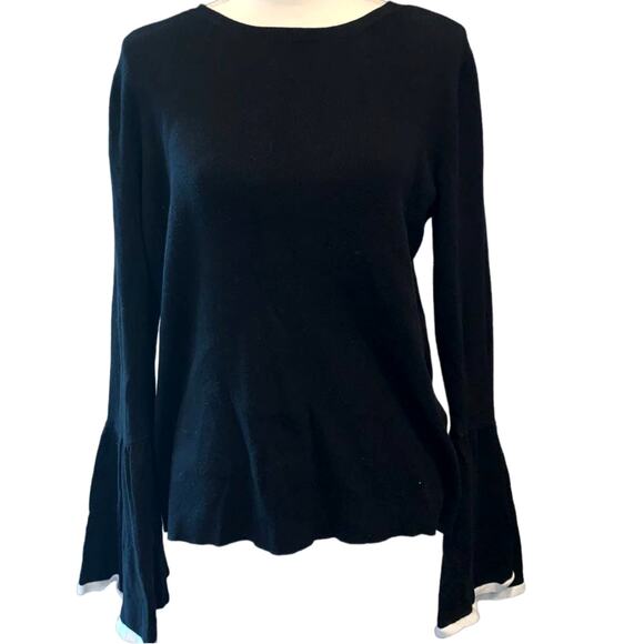 NORDSTROM Halogen Black Boat Neck Bell-Sleeve Knit Sweater Women's Medium - Picture 2 of 7
